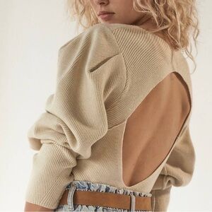 Free People Cream Open-Back Sweater